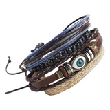 Pulsera Ojo Turco Amuleto Budista Suerte Hecha De De Cuero 