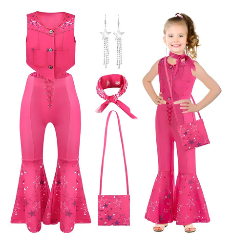 Disfraz De Princesa Vaquera Para Niñas, Trajes De Fiesta De Cumpleaños Halloween, Traje De Pantalón Acampanado, Top, Bufanda, Etc. 5 Uds