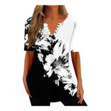 Blusa D, Moderna, Estampado De Verano, Con Cuello En V, Para