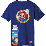 Polera Mario Bros + Botella En Aluminio - Jueg - Estampaking