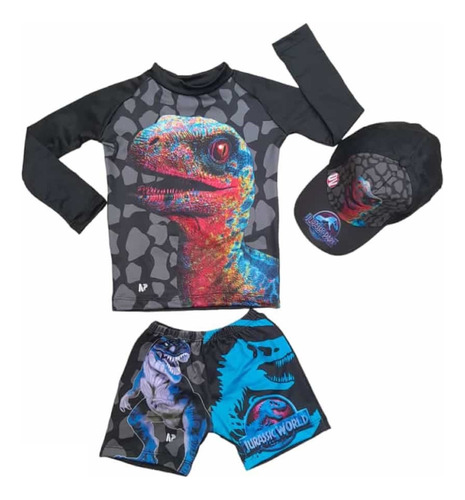 Traje De Baño Dinosaurio Para Niño - Buzo,  Bóxer Y Gorra