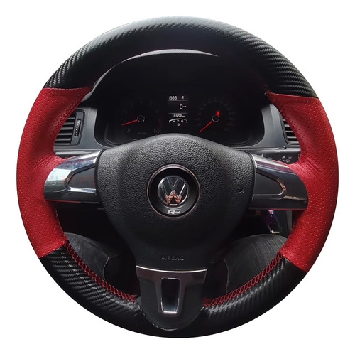 Cubre Volante Funda Vw Bora Tiguan Jetta Golf Piel Roja Fibr