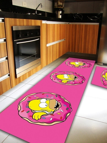 Tapete Para Cozinha Jogo 2 Peças Kit Homer Simpson Donuts 