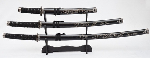 Jogo Com 3 Espadas Katanas Ultimo Samurai Com Suporte Triplo