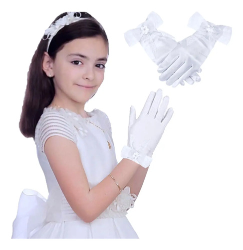 Guantes Elegantes Con Moño Para Niña Primera Comunion Fiesta