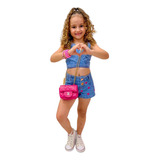 Conjunto Top E Short Jeans Menina Infantil Criança Princesa