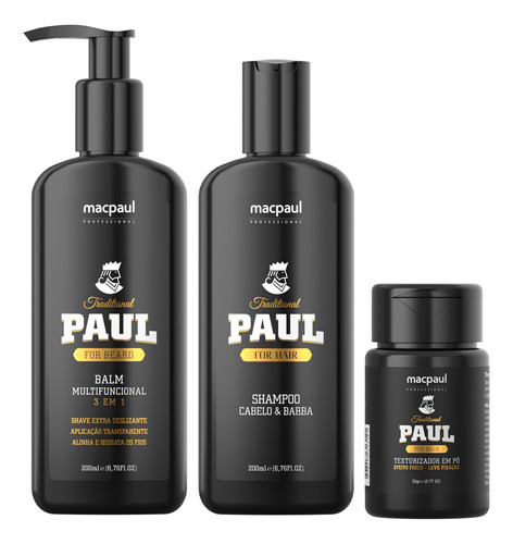 Kit Shampoo Balm E Texturizador Traditional Paul Masculino 