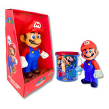 Bonecos Grandes Mario 22cm + Boneco 12cm + Caneca Personaliz