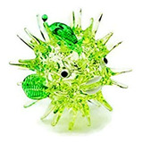 Acuario Miniatura Mano Art Glass Verde Puffer Fish Figura Co