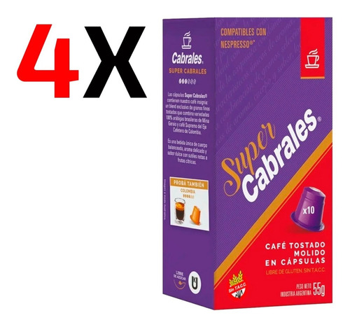 Capsulas De Café Cabrales P/nespresso Super Cabrales 4 Cajas