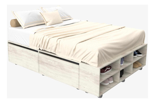 Box De Cama Base Somier Con Cajonera + Zapatero 2 Plazas 