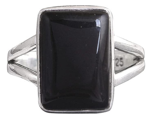 Anillo De Piedra De Ónix Negro En Plata Esterlina 925 (7.5)