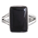 Anillo De Piedra De Ónix Negro En Plata Esterlina 925 (7.5)