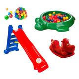 Kit Escorregador Grande + Piscina Tartaruga+cachorrinho+50bo