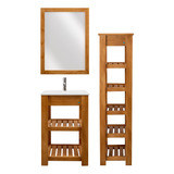 Combo Baño Vanitory Madera Bacha Organizador Espejo 