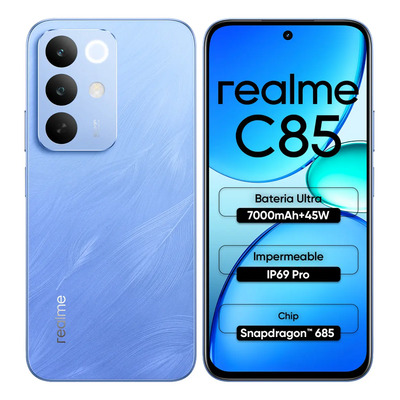 Celular Realme C85 8GB 256GB Smartphone IP69 Pro Resistencia al agua 7000mah Batería 45W Cargador de americano Qualcomm Snapdragon 685 Octa-Core Procesador Versión México Nuevo Sellado de Fábrica | Meses sin interés