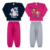 Kit 2 Conjuntos Infantil Inverno Quentinho Roupa Bebe Menina