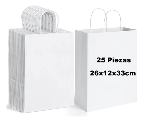 Bolsas Asa Papel Kraft Blanco Regalo Boutique Craft 26x12x33