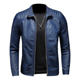 Chaqueta De Cuero Para Hombre Slim Fit Fashion Biker Blue Sl