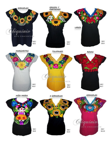 Lote 6 Blusa Artesanal Para Niñas, Bordada Manta Chiapas