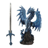 Estatua Dragón Con Espada Medieval Abrecartas Decorativa