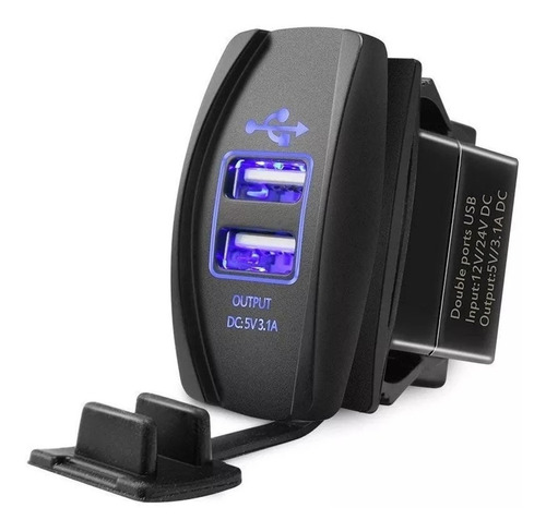 Cargador Adaptator Toma Usb Auto Doble Usb Embutir 12v 24v Color Azul