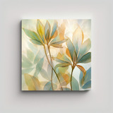 Cuadro Abstracto En Canva Con Hojas De Hypericum 50x50cm