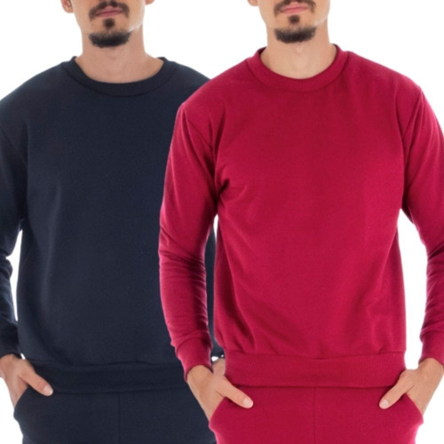 Kit 2 Moletom Blusa Frio Unissex Gola Careca Liso Promoção