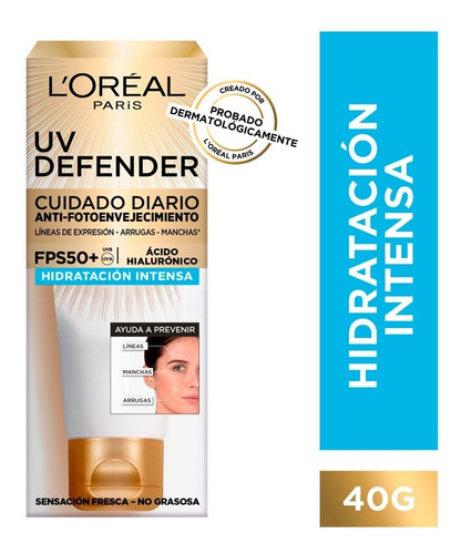 Crema Uv Defender Loreal Hidratación Intensa Fps 50+ 40gr Tipo De Piel Todo Tipo De Piel