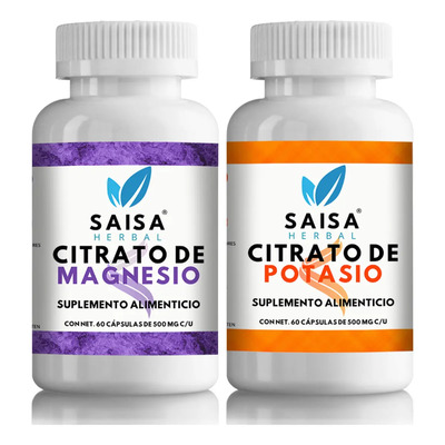 Citrato De Magnesio Y Citrato De Potasio 60 Cápsulas Cada Uno | Suplemento Alimenticio | Saisa Herbal Sin Sabor | Alta Biodisponibilidad | Apoyo Del Sueño, Ayuda A Fortalecer Musculos, Vitalidad | Meses sin interés