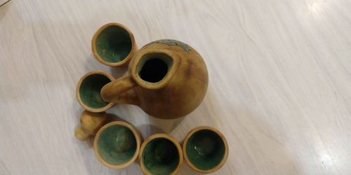 Ponchera Rustica , En Ceramica Y Barro , Con 5 Vasos
