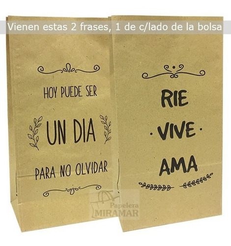 25 Bolsas Papel Frases Sin Manijas Bolsitas Kraft Madera