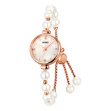 Reloj Mujer Skmei 1983 Acero Minimalista Elegante Clasico Malla Dorado Rosa/blanco Bisel Dorado Rosa Fondo Blanco