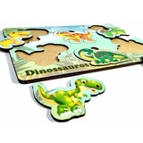 Jogo Brinquedo Educativo Dinossauros Tabuleiro Madeira