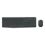 Kit De Teclado Y Mouse Inalámbrico Logitech Mk235 Inglés De Color Negro Y Gris