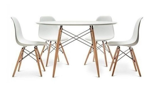 Juego De Comedor Mesa Redonda Madera Eames 120 + 4 Sillas Eames Dsw