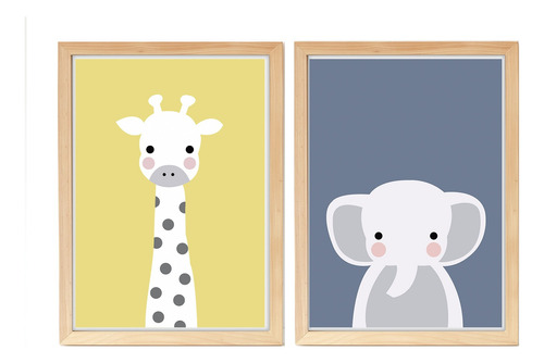 Set X2 Cuadros Infantiles - Animales Pastel 20x30cm