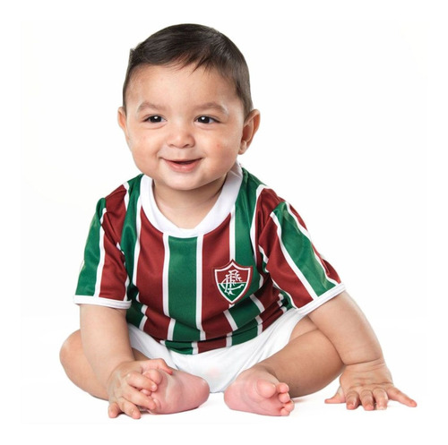 Camisa Infantil Fluminense+ Shorts Torcida Baby Micro Dry+nf