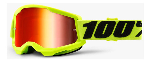 Antiparras 100% Strata 2 Amarillo Fluo Espejadas Motocross Color De La Lente Rojo Talle U