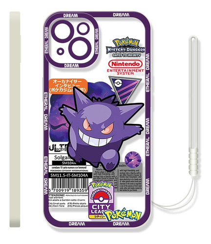 Funda De Tpu Diseño De Pokemon Gengar Para iPhone+ Correa