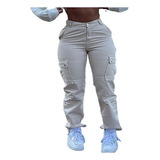 Pantalones Blanco Joggers Tiro Alto De Mujer Cargo Mezclilla