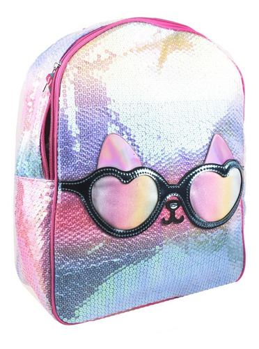 Mochila Juvenil Gato Con Gafas 100% Original Lentejuela