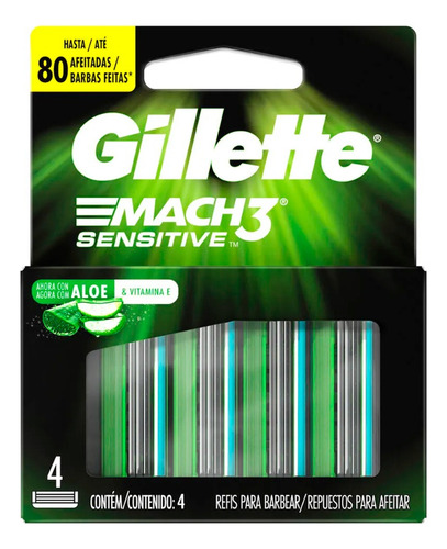 Gillette Mach3 Sensitive X4 Repuestos Para Afeitar Aloe 3c