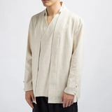 Camisa Tipo Kimono Casual De Algodón Y Lino Para Hombre, De