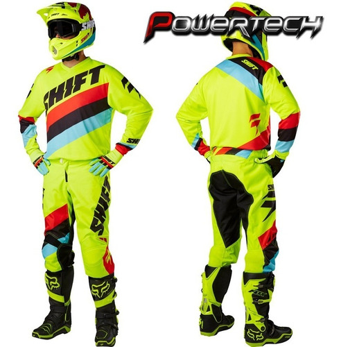 Conjunto Equipo Motocross Shift Amarillo Y Guantes - Cuots