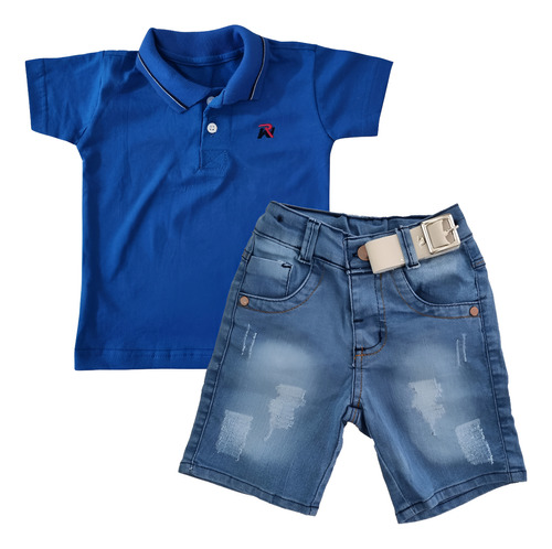 Camiseta Polo Infantil  + Shorts Elastano Com Cinto