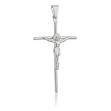 Pingente Crucifixo C/ Cristo Cruz Palito Aço Inox Unissex 1 Cor Prateado