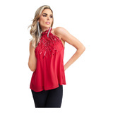 Blusa Mujer Halter Roja Lentejuela 965-59