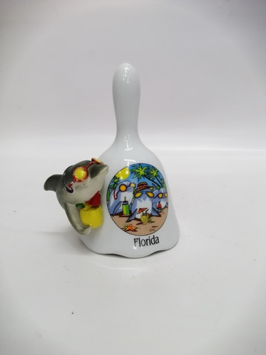 Campana Mano Clásica Porcelana Florida Delfin 1970