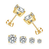 Set De Pendientes Stud Redondos Con Baño De Oro Real - Pack 